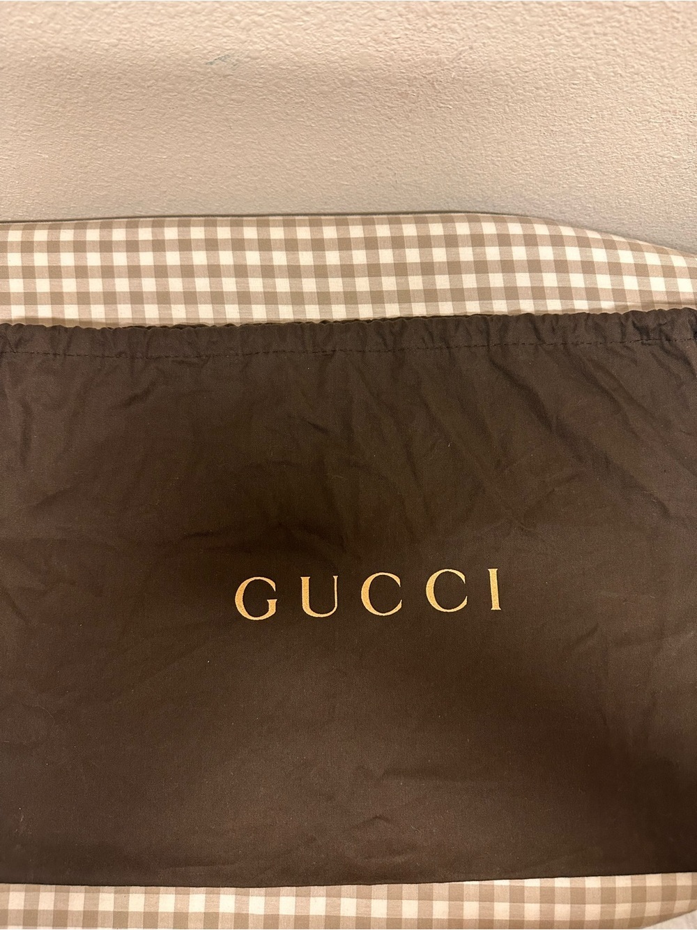 Gucci Brown Fabric Bag with Gold Logo